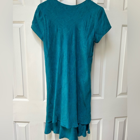 Karin Stevens silk-feel turquoise fully lined, flounce-hem, shortsleeve dress 10 - Picture 3 of 5